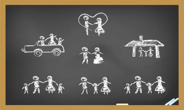 Doodle happy family on blackboard — Stock Vector