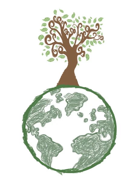 Doodle görüntü dünya ağacı — Stok Vektör