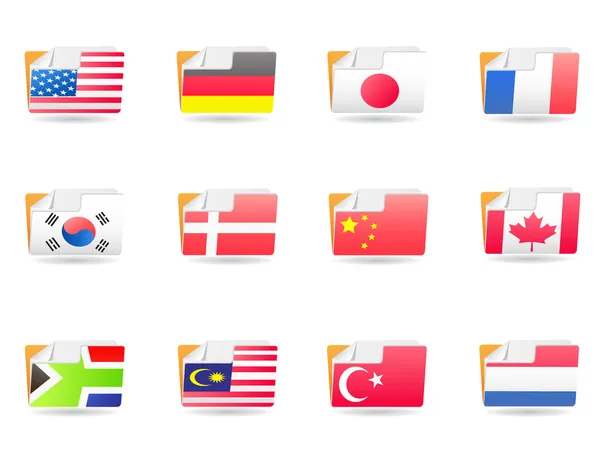 Ordner-Symbole mit Weltflaggen — Stockvektor