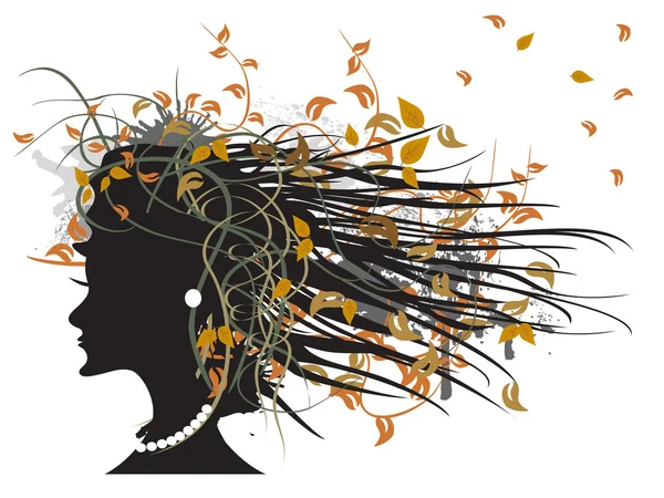 La silhouette de la fille d'automne floral — Image vectorielle