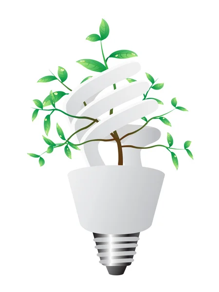 Lâmpada de poupança de energia com planta verde —  Vetores de Stock