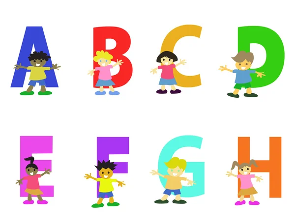 Happy kids cartoon alphabet collection — Stockvector