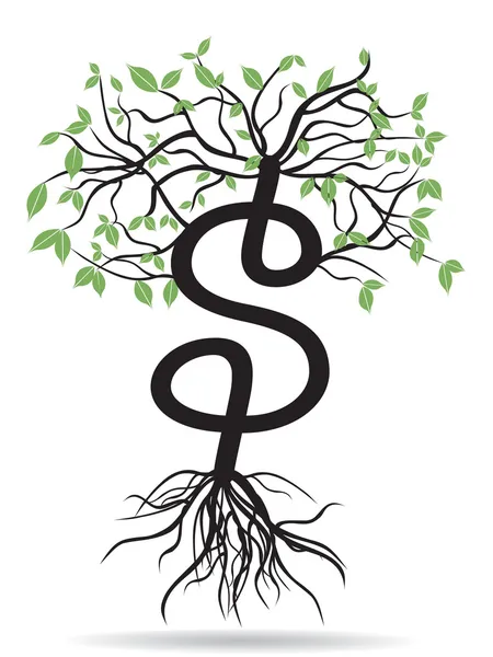 Para dolar ağaç büyüyen — Stok Vektör