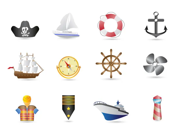 Iconos marinos, de vela y navales — Archivo Imágenes Vectoriales