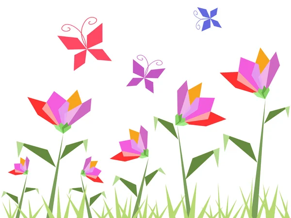 Papier bloemen en vlinder — Stockvector