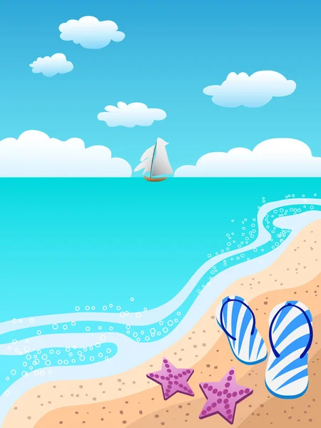 Sandales sur la plage — Image vectorielle