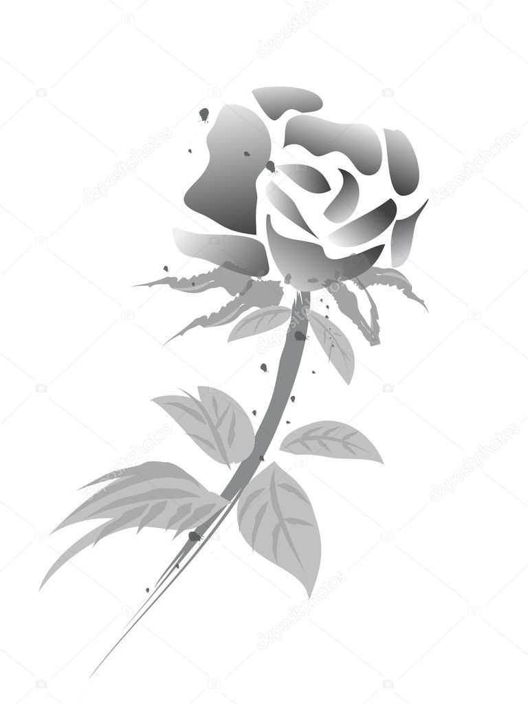 Chinese black and white painting Rose flower chinese paintingblack & white version — Stock