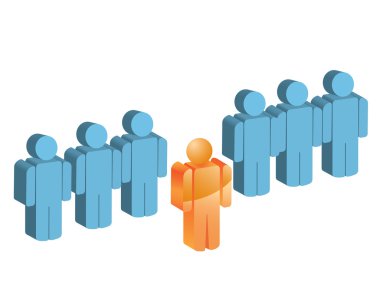 A man out of the group in the queue clipart