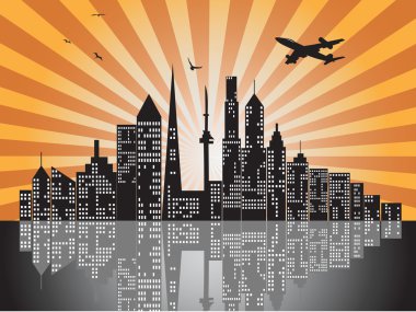 Sunset city skylines clipart