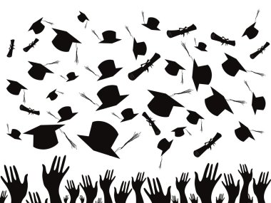 Students graduating and tossing caps clipart