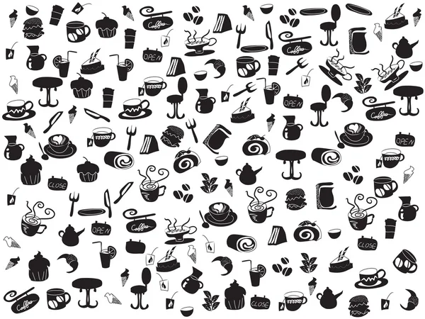 Άνευ ραφής doodle Καφέςκαιτσάι μοτίβα — Διανυσματικό Αρχείο