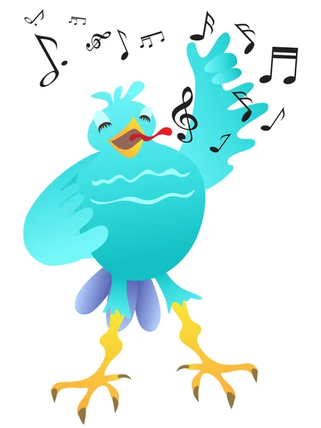 Karikatür mutlu kuş şarkı — Stok Vektör