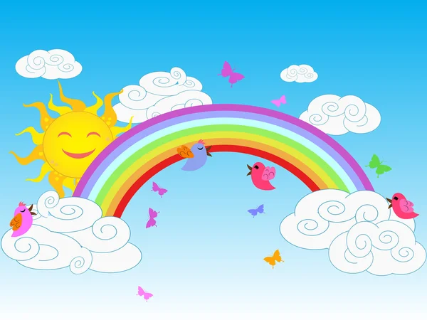 Colorful rainbow in sunny day — Stock Vector