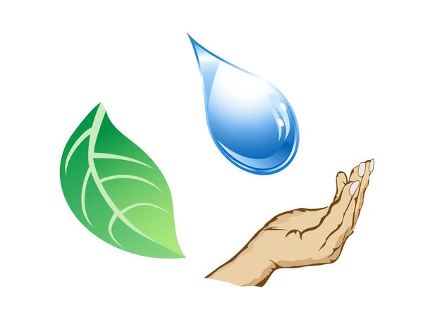 Il ciclo di goccia d'acqua, mano e foglia — Vettoriale Stock