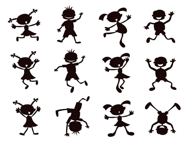 Nero cartone animato bambini silhouette — Vettoriale Stock