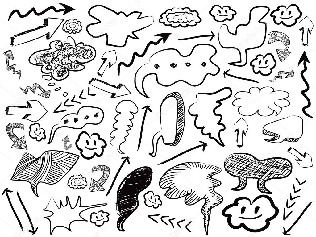 Seamless doodle background of speech bubbles and arrows
