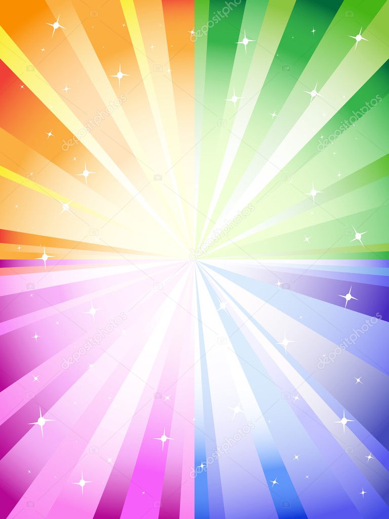 A colorful background with a burst and stars