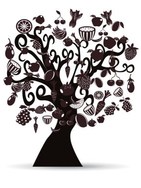 Black fruits and vegetables tree clipart