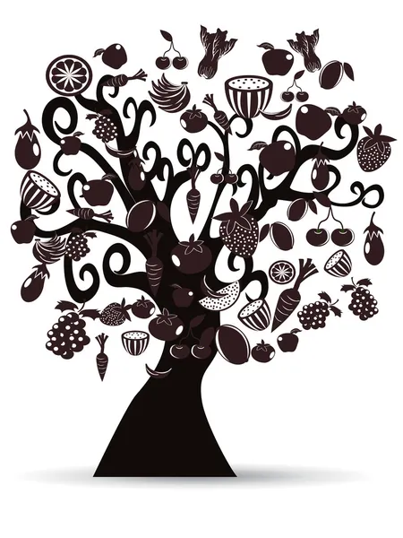 Arbre à fruits et légumes noirs — Image vectorielle