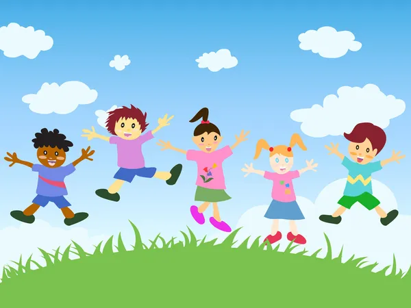 Gelukkige kinderen springen — Stockvector