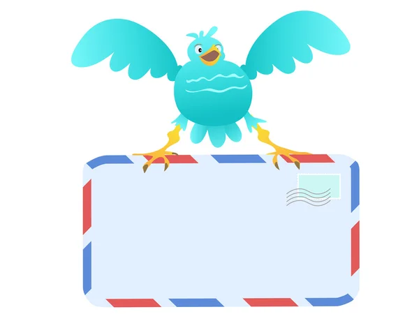 Funny Blue Bird carrying mail — Stock Vector