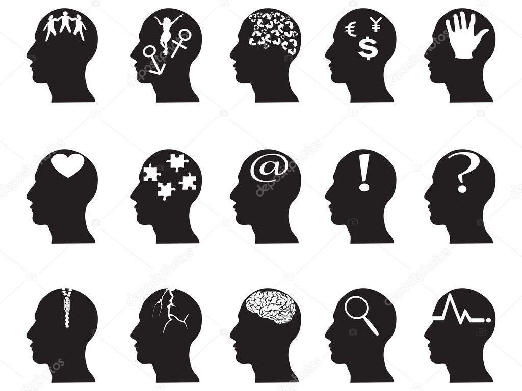 Black profiles with idea symbols