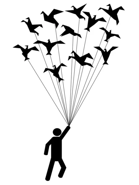 Kağıttan kuşlar uçuyor tarafından taşınan sembolü — Stok Vektör