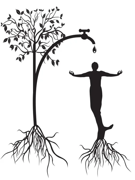 Watering tree man — Stock Vector