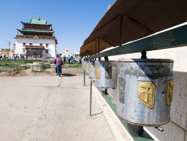 Buddhist prayer wheels and Gandan clipart