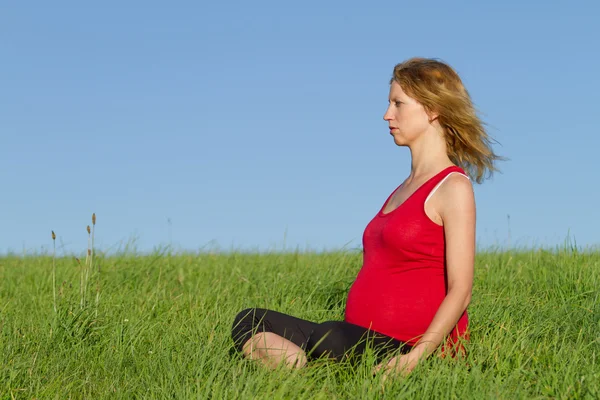 Mujer embarazada en el prado —  Fotos de Stock