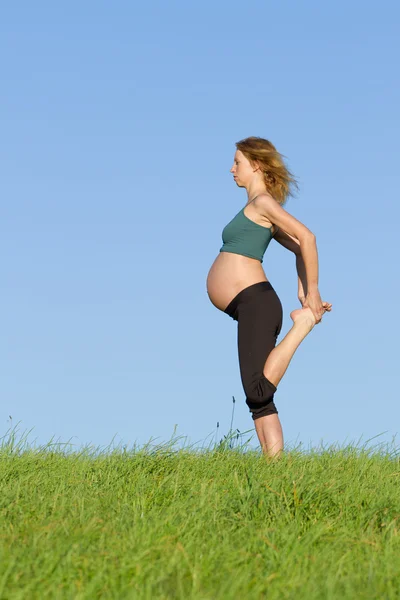 Donna incinta sul prato — Foto Stock