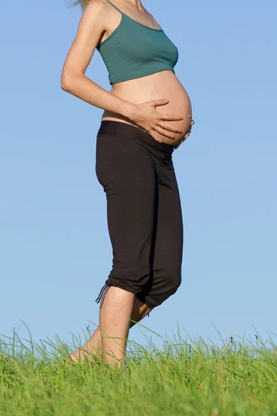 초원에 임신한 여자 — Stock Fotó