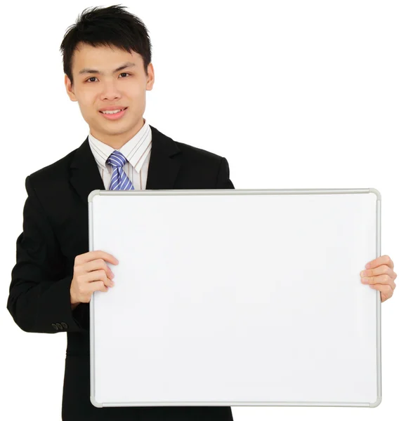 Empresário com quadro branco — Fotografia de Stock