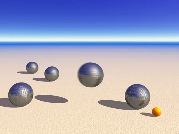 Petanque bolas de jogo na areia — Fotografia de Stock