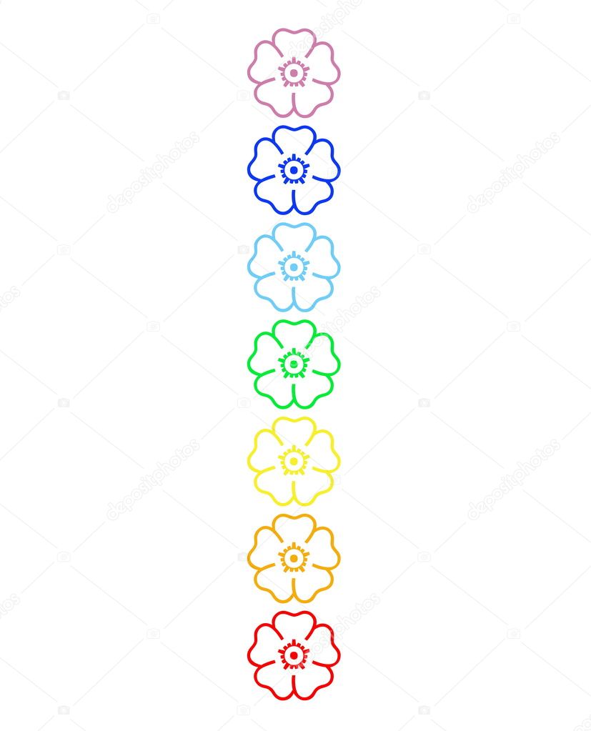 Colored flowers in chakra column