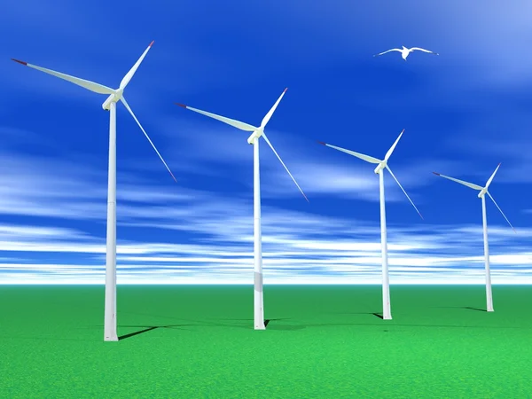 Windturbines en groen gras — Stockfoto