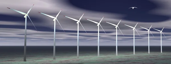 Windkraftanlagen bei Nacht — Stockfoto