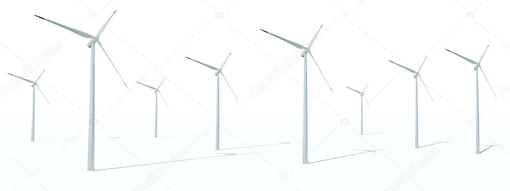 Wind turbines in white background