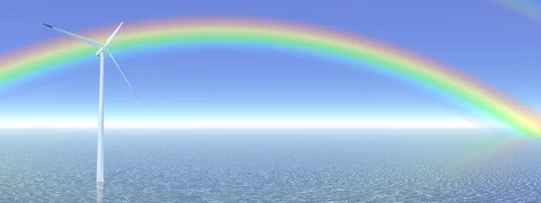 彩虹和风力涡轮机 — 图库照片