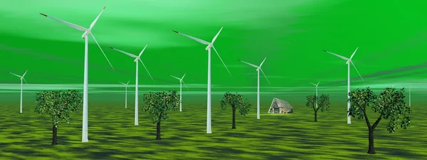 Ветряные турбины в зеленой природе — стоковое фото