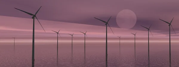 Вітрові турбіни вночі — стокове фото