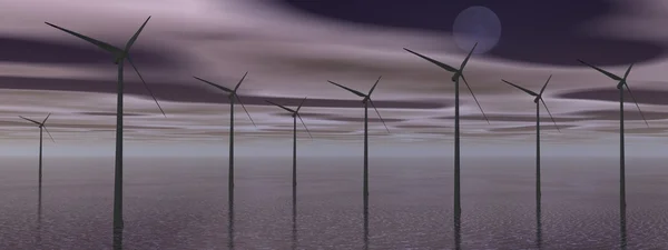 风力涡轮机的夜 — 图库照片