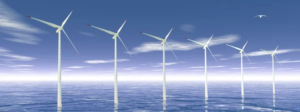 Turbine eoliche in oceano — Foto Stock