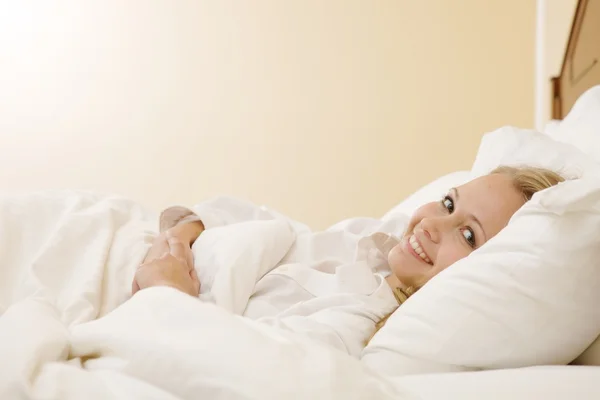 Peaceful Woman Lying in Bed Resting at Home — Stock Photo, Image