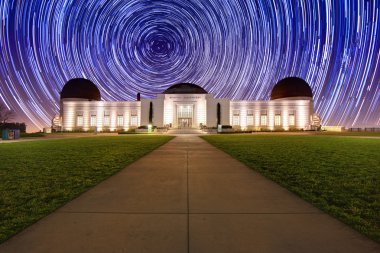 Star Trails Behind the Griffith Observatory in Los Angeles, CA clipart
