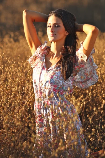 Hermosa mujer en un campo en verano — Foto de Stock
