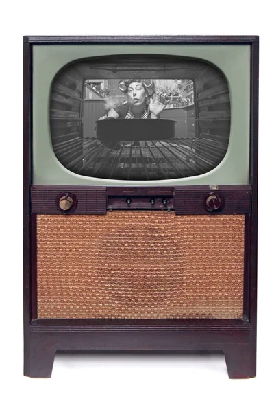 Vintage 1950 τηλεόραση απομονωθεί σε λευκό — Φωτογραφία Αρχείου