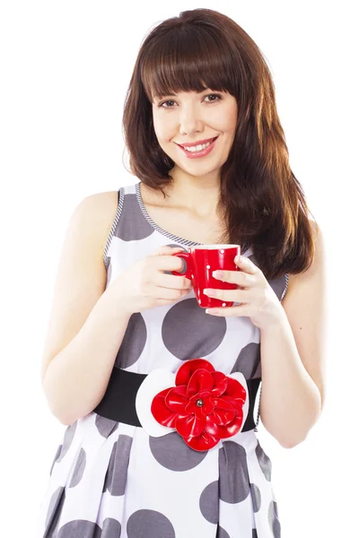Vacker dam med en kopp te — Stockfoto