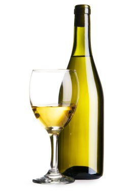 Bottle and glass of white wine clipart