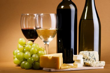 Wine and cheese still-life clipart